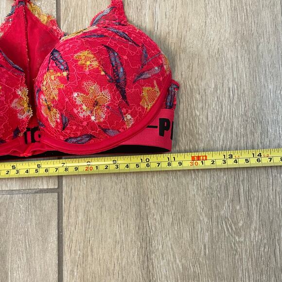 Victoria’s Secret PINK Date Push-Up Bra Floral Lace Underwire Racerback 32C Red - Picture 10 of 11